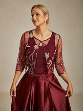 Χαμηλού Κόστους Ντυτές μπλούζες-Γυναικεία Δαντελένια μπλουζάκια Φλοράλ Κομψό Στυλάτο Στρογγυλή Ψηλή Λαιμόκοψη Crop Tops Επισκέπτης γάμου Βραδινό Ρούχα για Πάρτυ Δαντέλα Κεντητό Κρασί Καλοκαίρι Άνοιξη Φθινόπωρο