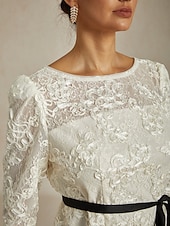 お買い得  ドレッシーブラウス-女性用 レーストップス フラワー グラフィック エレガント スタイリッシュ ボートネック レギュラートップス ホワイト 夏 春 秋