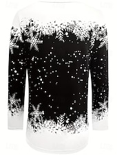 Χαμηλού Κόστους Χριστουγεννιάτικα Μπλουζάκια-Χριστουγεννιάτικα γυναικεία T-shirt γραφικά vintage μόδας στυλάτο μακρύ μανίκι crew neck στρογγυλή στολή κανονικά μπλουζάκια καθημερινής εκτύπωσης Σαββατοκύριακου μαύρο χρυσό καλοκαίρι άνοιξη