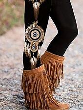 tanie Legginsy-Damskie Getry Urlop Zabytkowe Moda Pełna długość Wysoka talia Graficzny W Tureckie Wzory Drukowanie Miękka Oddychający Wysoka elastyczność Urlop Ulica Casual Czarny Jesień Zima Opinający / a