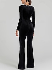 olcso party jumpsuits-Női Szabályos Jumpsuitek Utcai sikk Tömör szín Hosszú ujj Szögletes Utca Napi Normál Fekete Ősz