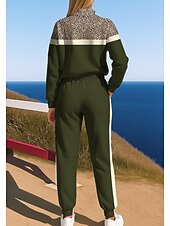 رخيصةأون بدلات رياضية-عيد الميلاد المجيد نسائي كنزة بدلة رياضية بذلة رياضة رباط سحاب جلد نمر سترة وبنطلون رياضي مجموعة ملابس رياضية الربيع أخضر غامق غير رسمي اكتشف - حل الخارج ناعم فضفاض كم طويل رياضة ألبسة رياضية