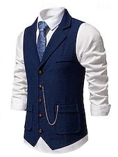  Муж. Жилет Официальные Свадьба Для вечеринок Винтаж Классический и неустаревающий Наступила зима Полиэстер Сплошной цвет Однобортный крой Блейзер Темно-серый Темно синий Коричневый