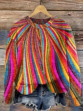 preiswerte Grafische Muster und Details-Damen Pullover Mode Lässig Grafik Gestreift Abstrakt Rundhalsausschnitt Patchwork Blumen Gestrickt Langarm Normale Oberteile Stricken Arbeit Regenbogen Herbst Winter