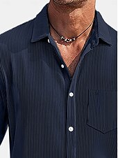 abordables Camisas informales elegantes para hombre-Hombre Camisa Camisa casual Camisa de Pana Abotonar la camisa Azul Marino Manga Larga Plano Cuello Vuelto Casual Exterior Bolsillo Ropa Moda Casual