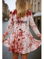 abordables Vêtements d&#039;Halloween-Cape d&#039;Halloween pour femme, séchage rapide, tricot léger, actif, exagéré, 3D, sanglant, décontracté, long, sans col, coupe régulière, manches longues, vêtements d&#039;extérieur, blanc, rouge, automne