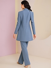 Zweiteilig Hosenanzug Brautmutterkleid Hochzeitsgast Elegant Einfach V Ausschnitt Bodenlang Polyester Langarm mit Blume Einfarbig preiswerte Hosenanzüge für Mama-Zweiteilig Hosenanzug Brautmutterkleid Hochzeitsgast Elegant Einfach V Ausschnitt Bodenlang Polyester Langarm mit Blume Einfarbig