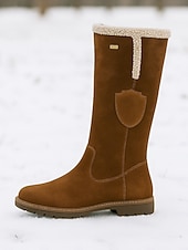 levne Sníh a zimní boty-dámské semišové kozačky ke kolenům s fleecovou podšívkou - hnědé zimní volnočasové boty na outdoorové aktivity