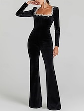 olcso party jumpsuits-Női Szabályos Jumpsuitek Utcai sikk Tömör szín Hosszú ujj Szögletes Utca Napi Normál Fekete Ősz