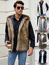 preiswerte Men's Vest-Herren Fleeceweste Kapuzenweste Kunstpelz-Mantel Urlaub Lässig Alltagskleidung Ausgehen Mode Basic Herbst Frühling &amp; Herbst Mit Kapuze Acryl Kunstpelz Bequem Einfach Reisverschluss V Ausschnitt
