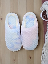 baratos Chinelos de mulher-Pantufas femininas tie-dye com estampa de arco-íris e pelúcia – chinelos confortáveis e confortáveis para usar em casa, para dormir na casa ou para usar em casa no inverno