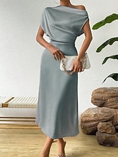 cheap Plain Dress-Women's Midi Dress Satin Dress Party Dress Cocktail Dress Elegant Fashion Modern Evening Party Party Special Occasion Regular Fit Plain Sleeveless Crew Neck Black Dusty Blue Green Summer Spring Fall