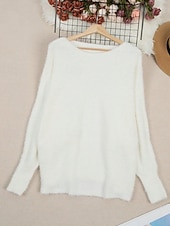 halpa Kiinteät värit-Naisten Neulos Pusero Katutyyli Vapaa-aika Puhdas väri Joustin Tiukka pyöreä kaula-aukko Kudottu Pitkähihainen Tavalliset topit Neuloa ulko- Päivittäin Viikonloppu Valkoinen Syksy Talvi