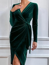 preiswerte abendkleider-Damen Minikleid Samtkleid Partykleid Cocktailkleid Bodycon Elegant Modern Party Abendgesellschaft Date Normale Passform Schlank Einfach Langarm Rundhalsausschnitt Wein Grün Dunkelblau Herbst Winter