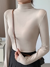 Per donna Blusa Tinta unica Elegante Essenziale Casual Manica Lunga Dolcevita Top Regolari Quotidiano Nero Bianco Rosa Marrone Beige Primavera Autunno Inverno economico Top Semplici da Donna-Per donna Blusa Tinta unica Elegante Essenziale Casual Manica Lunga Dolcevita Top Regolari Quotidiano Nero Bianco Rosa Marrone Beige Primavera Autunno Inverno