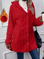 baratos Jaquetas Forradas de Fleece-Mulheres Jaqueta sherpa Confortável Respirável Bolsos Botões Casual Tecido Férias Rua Casual Roupa Diária Não Trespassado Padrão Capuz Normal Manga Longa agasalhos Azul Claro Preto Rosa Primavera