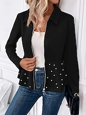 economico giacche casual-Per donna Giacca Casual Confortevole Traspirante Cerniera Casual Semplice Vacanza Streetwear Casuale Abbigliamento quotidiano Cerniera Corto Collo ripiegato Vestibilità regolare Manica Lunga