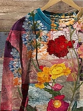 billige Boho topper-Dame Genser med genser Lapper Blomstret Grafisk Fritid Langermet Crew-hals Vanlige topper Avslappet Hjem Arbeid Rød Vår Høst Vinter