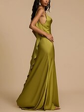 voordelige Feestjurken-Dames Lange jurk maxi-jurk Feestjurk Cocktail jurk Satijnen Jurk Slipdress Modieus Modern Feest Speciale gelegenheden  Avond Feest Normale pasvorm Effen Mouwloos hihnat Groen Lente Herfst