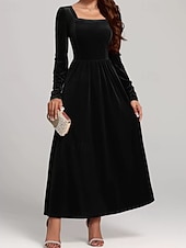 olcso Egyszerű ruha-Női Midi ruha Karácsonyi ruha Bársony ruha Koktélruha Elegáns Divat Modern Napi Szabadtéri Estély Normál Sima Hosszú ujj Szögletes Fekete Rubin Bíbor Lóhere Tavasz Ősz