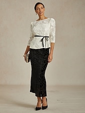 お買い得  ドレッシーブラウス-女性用 レーストップス フラワー グラフィック エレガント スタイリッシュ ボートネック レギュラートップス ホワイト 夏 春 秋