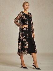 Недорогие Куртки-Женские топы из ткани с пайетками цветочные элегантные стильные с длинным рукавом круглым вырезом длинные топы вечернее полуформальное пляжная свадьба черное весна осень зима