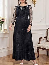 preiswerte Knöchellänge-A-Linie Brautmutterkleid Übergröße Glanz &amp; Glamour Rundhalsausschnitt Knöchellänge Chiffon Polyester Langarm mit Perlen