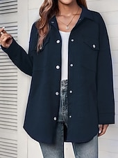 Недорогие повседневные куртки-Жен. Повседневная куртка Удобный Дышащий Карман Пуговицы На каждый день Полотняное плетение Отпуск Для улицы Повседневные На каждый день Однобортный крой Длинная Отложной Свободное облегание