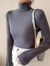 Per donna Blusa Tinta unica Elegante Essenziale Casual Manica Lunga Dolcevita Top Regolari Quotidiano Nero Bianco Rosa Marrone Beige Primavera Autunno Inverno economico Top Semplici da Donna-Per donna Blusa Tinta unica Elegante Essenziale Casual Manica Lunga Dolcevita Top Regolari Quotidiano Nero Bianco Rosa Marrone Beige Primavera Autunno Inverno