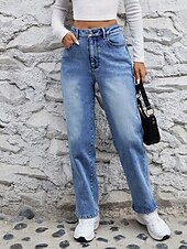 economico Pantaloni a gamba dritta-Per donna Dritto Essenziale Casual Lunghezza intera Misura del girovita medio Semplice Tasca Calore Termico Micro-elastico All&#039;aperto Vacanza Streetwear Blu Inverno Vestibilità regolare