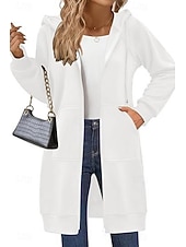 halpa huppari takki-Naisten Huppari takki Mukava Hengittävä Vetoketju Tasku Vapaa-aika Tavallinen Loma Katu Kausaliteetti Arki-asut Vetoketju Pitkä Hupullinen Normaali Pitkähihainen Päällysvaatteet Laivasto Musta