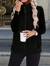 お買い得  ベスト-女性用 フリースベスト 快適 高通気性 ジッパー カジュアル 平織り バケーション ストリート カジュアル デイリーウェア ジッパ－ ショート 折襟 レギュラー ノースリーブ アウターウェア ブラック ルビーレッド ブルー 春 秋