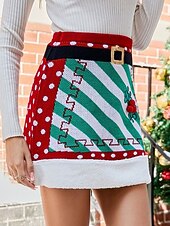 preiswerte Herbst- und Winterröcke-Damen Rock A-Linie Mode Lässig Mini Hohe Taille Röcke Grafik Stricken Mikroelastisch Weihnachten Straße Rote Frühling Gestrickt Polyester