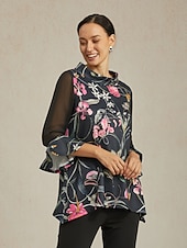preiswerte Blusen-Damenbluse schwarz Blumendruck Stretch Chiffon Ärmel Bateau-Ausschnitt lässig täglich Frühling Sommer Herbst