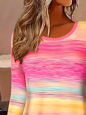 Χαμηλού Κόστους Τι-shirt με ρίγες και γεωμετρικά σχέδια-Γυναικεία Μπλουζάκι Στάμπα Ombre Γραφική Διαβάθμιση χρώματος Βίντατζ Στυλάτο Κλασσικό Μακρυμάνικο Στρογγυλή Ψηλή Λαιμόκοψη Στρογγυλή Λαιμόκοψη Κανονικά μπλουζάκια Καθημερινά Ανθισμένο Ροζ
