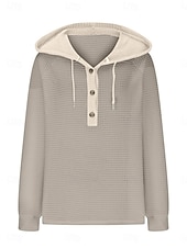 abordables Sudaderas Sencillas-Mujer Blusa Retazos Botones Color sólido Elegante Casual Manga Larga Con Capucha Tops regulares Diario Negro Blanco Rosa Gris Primavera Otoño Invierno