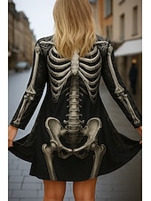 billiga Halloween ytterkläder-halloween dödskalle damkappa/scapes snabbtorkande lätt stickad aktiv överdriven 3d casual lång kraglös normal passform långärmad ytterkläder svart vit orange höst