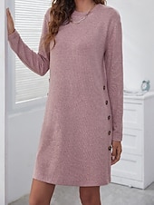 preiswerte Frauen schwarzes Kleid-Damen Minikleid schwarzes kleid Freizeitkleid Cocktailkleid Abendkleid Elegant Modern Täglich Ausgehen Wochenende Normale Passform Einfach Langarm Rundhalsausschnitt Schwarz Rosa Grau Frühling Herbst
