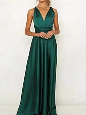 Damen Langes Kleid Maxikleid Partykleid Cocktailkleid Satinkleid Unterkleid Mode Modern Party Abendgesellschaft Normale Passform Einfach Langarm V Ausschnitt Rosa Wein Marineblau Dunkelgrün Frühling preiswerte abendkleider-Damen Langes Kleid Maxikleid Partykleid Cocktailkleid Satinkleid Unterkleid Mode Modern Party Abendgesellschaft Normale Passform Einfach Langarm V Ausschnitt Rosa Wein Marineblau Dunkelgrün Frühling