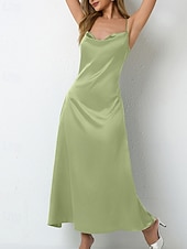 voordelige Eenvoudige jurk-Dames Halflange jurk Satijnen Jurk Feestjurk Cocktail jurk Slipdress Modieus Modern Buiten Avond Feest Feest Normale pasvorm Effen Mouwloos hihnat Lichtgroen Wijn Donkergroen Paars Lente Herfst