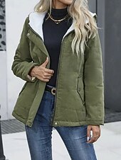 billiga Fleece-fodrade jackor-Dam Vinterkappa Fleece-jacka Bekväm Andningsfunktion Ficka Ledigt Slät Semester Gata Ledigt Dagliga kläder Dragkedja Normal Huva Normal Långärmad Ytterkläder Svart Blå Kaki Vår Höst