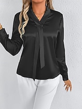 economico Top eleganti-Per donna Camicia Camicia in raso Tinta unica Elegante Casual Manica Lunga Scollo a V Top Regolari Quotidiano Uscire Nodo frontale Nero Bianco Primavera Autunno