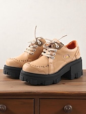 tanie Buty do kostki-Damskie, zielone, skórzane, sznurowane, grube, codzienne buty z prawdziwej skóry – skórzane buty w stylu retro typu oxford, idealne na jesienną modę i spacery na świeżym powietrzu