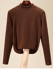 billige Kvinne Enkle Topper-Dame Bluse Helfarge Stilfull Fritid Langermet Mock Neck Vanlige topper Daglig Svart Gul Brun Grønn Mørkegrå Sommer Vår Høst