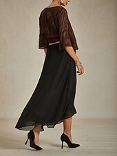 olcso Szoknyák-Női Szoknya Elegáns Maxi Magas derék Szoknyák Többrétegű Mikroelasztikus Fekete Nyár Sifon