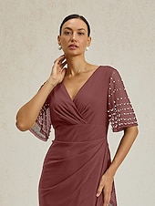  Naisten Maksimekko Kotelomekko Tyylikäs Yhtenäinen väri Lyhythihainen V kaula-aukko Tumma vaaleanpunainen