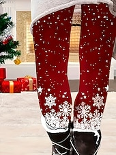 abordables Bas de Noël-Femmes Leggings Vacances ancien Mode Longueur complète Taille hautePantsNoël Graphique Dégradé Motif de flocon de neige Impression Doux Respirant Haute Élasticité Vacances Rue Décontracté Rouge