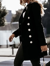 preiswerte Wintermäntel-Damen Freizeitjacke Warm Bequem Tasche Knöpfe Mode Outdoor Einfach Ausgehen Wochenende Einreihig Regulär Revers Normale Passform Langarm Oberbekleidung Schwarz Weiß Khaki Herbst Winter
