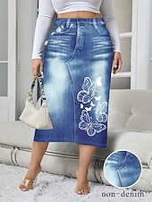 olcso Laza szoknyák-Női Szoknya Bodycon Divat Alkalmi Midi Magas derék Szoknyák Grafika Virágos Zseb Nyomtatott Mikroelasztikus Utca Napi Tengerészkék Királykék Medence Égszínkék Tavasz Poliészter Farmer