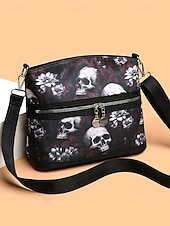 economico Borse-Borsa a tracolla da donna con stampa teschio – motivo floreale gotico, borsa casual in similpelle per feste di Halloween e uso quotidiano